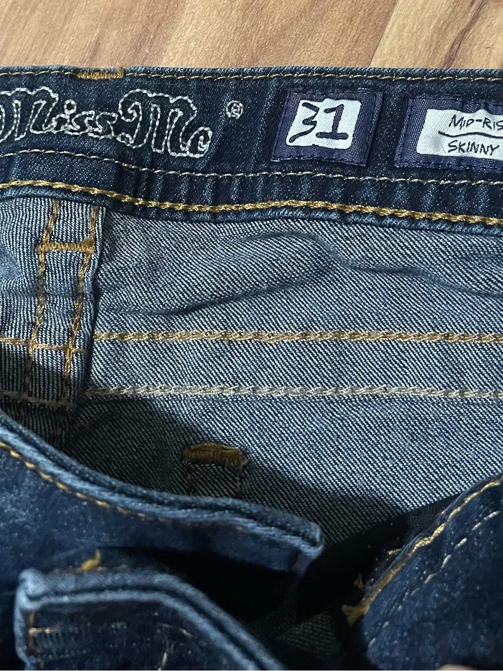 Miss Me Jeans Womens 31 Mid Rise Skinny Dark Wash Blue Stretch Denim